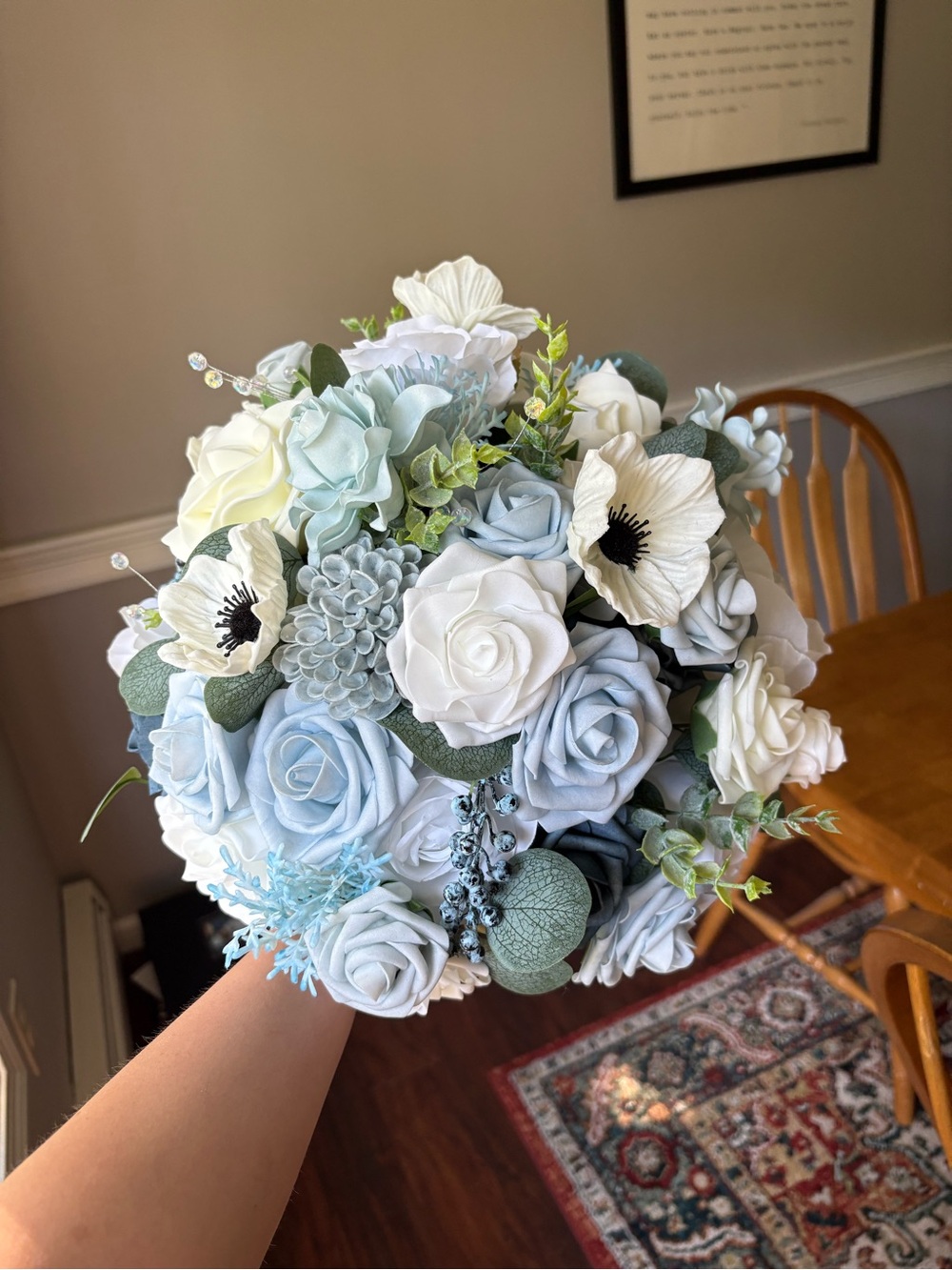 Lings moment Dusty Blue & White Faux Flower Bouquets